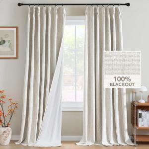 imageHVERSAILTEX Pinch Pleated Full Blackout Curtains Linen Blended Chenille Blackout Curtains 84 inch Length 2 Panels Bedroom Thermal Insulated Farmhouse Neutral Track Drapes with Hooks Heather NaturalHeather Ivory
