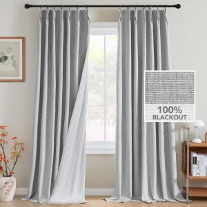 imageHVERSAILTEX Pinch Pleated Full Blackout Curtains Linen Blended Chenille Blackout Curtains 84 inch Length 2 Panels Bedroom Thermal Insulated Farmhouse Neutral Track Drapes with Hooks Heather NaturalHeather Glacier Gray