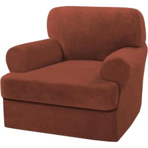 imageHVERSAILTEX Sofa Cover 4 Piece T Cushion Sofa Slipcovers Thick Velvet Couch Cover Stretch T Cushion Sofa Covers for 3 Cushion Couch with 3 Individual T Cushion Covers Burnt BrickRust