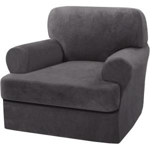 imageHVERSAILTEX Sofa Cover 4 Piece T Cushion Sofa Slipcovers Thick Velvet Couch Cover Stretch T Cushion Sofa Covers for 3 Cushion Couch with 3 Individual T Cushion Covers Burnt BrickNeutral Gray