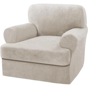 imageHVERSAILTEX Sofa Cover 4 Piece T Cushion Sofa Slipcovers Thick Velvet Couch Cover Stretch T Cushion Sofa Covers for 3 Cushion Couch with 3 Individual T Cushion Covers Burnt BrickFrench Oak