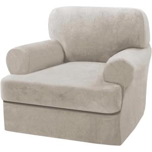 imageHVERSAILTEX Sofa Cover 4 Piece T Cushion Sofa Slipcovers Thick Velvet Couch Cover Stretch T Cushion Sofa Covers for 3 Cushion Couch with 3 Individual T Cushion Covers Burnt BrickOatmeal