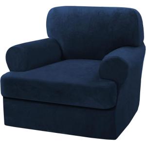 imageHVERSAILTEX Sofa Cover 4 Piece T Cushion Sofa Slipcovers Thick Velvet Couch Cover Stretch T Cushion Sofa Covers for 3 Cushion Couch with 3 Individual T Cushion Covers Burnt BrickNavy