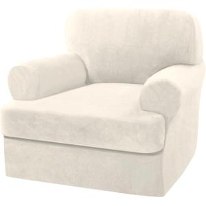 imageHVERSAILTEX Sofa Cover 4 Piece T Cushion Sofa Slipcovers Thick Velvet Couch Cover Stretch T Cushion Sofa Covers for 3 Cushion Couch with 3 Individual T Cushion Covers Burnt BrickIvory