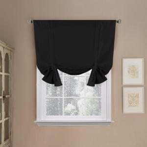 imageHVERSAILTEX Tie Up Curtain Thermal Insulated Short Window Shade Light Blocking Curtains for BathroomKitchen Rod Pocket Panel 46in Wide by 63in Long IvoryJet Black