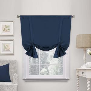 imageHVERSAILTEX Tie Up Curtain Thermal Insulated Short Window Shade Light Blocking Curtains for BathroomKitchen Rod Pocket Panel 46in Wide by 63in Long IvoryNavy