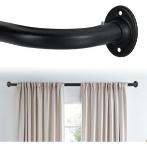 imageHVERSAILTEX Wrap Around Black Curtain Rod for Windows 185 to 435 Inch 34 Inch Adjustable Heavy Duty Blackout Curtain Rods Telescoping Curved Drapery Rods for Bedroom InoorOutdoorBlack