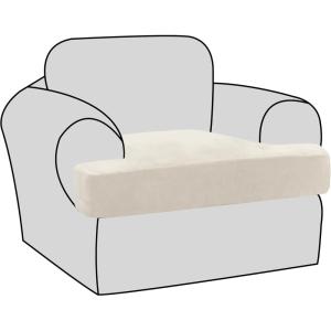imageHVERSAILTEX Stretch Velvet 3 Piece T Cushion Sofa Slipcovers for Living Room Individually Sofa Covers for 3 Cushion Seat Cushion Covers Stay with Elastic Bands Sofa MochaPorcelain