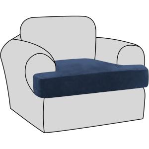 imageHVERSAILTEX Stretch Velvet 3 Piece T Cushion Sofa Slipcovers for Living Room Individually Sofa Covers for 3 Cushion Seat Cushion Covers Stay with Elastic Bands Sofa MochaNavy