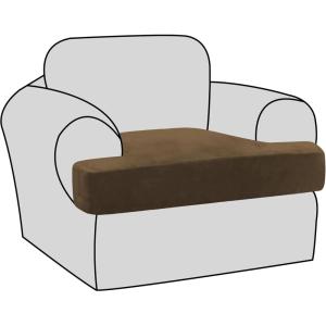 imageHVERSAILTEX Stretch Velvet 3 Piece T Cushion Sofa Slipcovers for Living Room Individually Sofa Covers for 3 Cushion Seat Cushion Covers Stay with Elastic Bands Sofa MochaBronze Brown