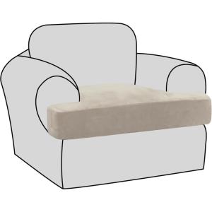 imageHVERSAILTEX Stretch Velvet 3 Piece T Cushion Sofa Slipcovers for Living Room Individually Sofa Covers for 3 Cushion Seat Cushion Covers Stay with Elastic Bands Sofa MochaFrench Oak