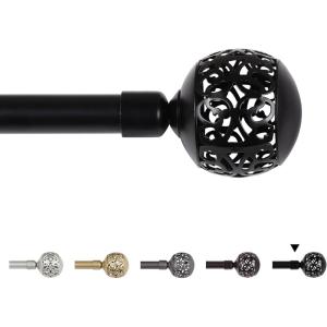 imageHVERSAILTEX Window Treatment Single Curtain Rod Set Telescoping Curtain Rod with Carved Hollow Ball Finials Adjustable Length from 48 to 84Inch 34 Inch Diameter Champagne GoldBlack