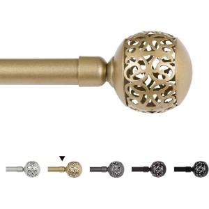 imageHVERSAILTEX Window Treatment Single Curtain Rod Set Telescoping Curtain Rod with Carved Hollow Ball Finials Adjustable Length from 48 to 84Inch 34 Inch Diameter Champagne GoldChampagne Gold