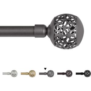 imageHVERSAILTEX Window Treatment Single Curtain Rod Set Telescoping Curtain Rod with Carved Hollow Ball Finials Adjustable Length from 48 to 84Inch 34 Inch Diameter Champagne GoldPewter
