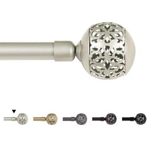imageHVERSAILTEX Window Treatment Single Curtain Rod Set Telescoping Curtain Rod with Carved Hollow Ball Finials Adjustable Length from 48 to 84Inch 34 Inch Diameter Champagne GoldNickel