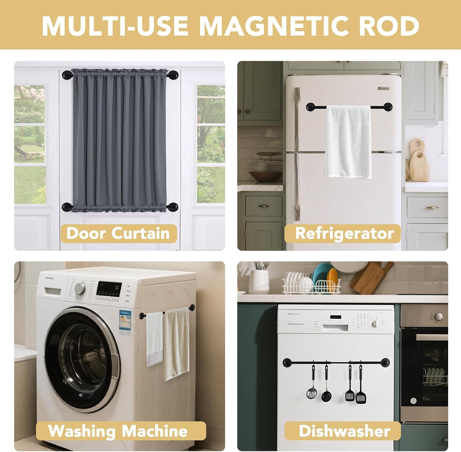 imageHVERSAILTEX 1 PACK Magnetic Curtain Rods for Metal Doors 16quot to 28quot 12 Inch Diameter Adjustable French Door Curtain Rod for Classroom Whiteboard Magnetic Cafe Rod Towel Bar Holder BlackBlack