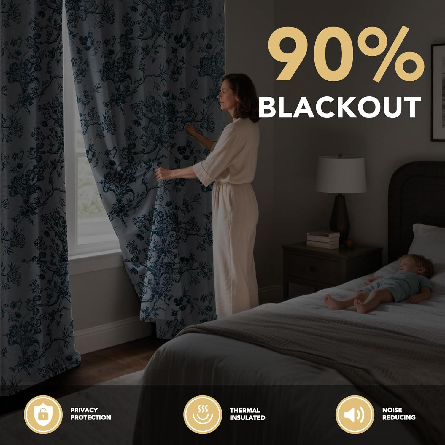 imageHVERSAILTEX Blackout Curtains 63 Inch Length 2 Panels Set Floral Print Drapes Farmhouse for Living Room Grommet Room Darkening Curtains Vintage Boho Window Treatment2 Panels NavyTeal