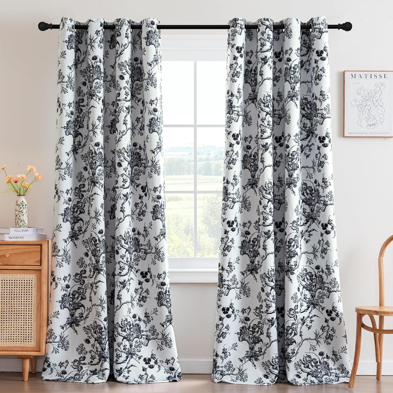 imageHVERSAILTEX Blackout Curtains 63 Inch Length 2 Panels Set Floral Print Drapes Farmhouse for Living Room Grommet Room Darkening Curtains Vintage Boho Window Treatment2 Panels NavyBlack