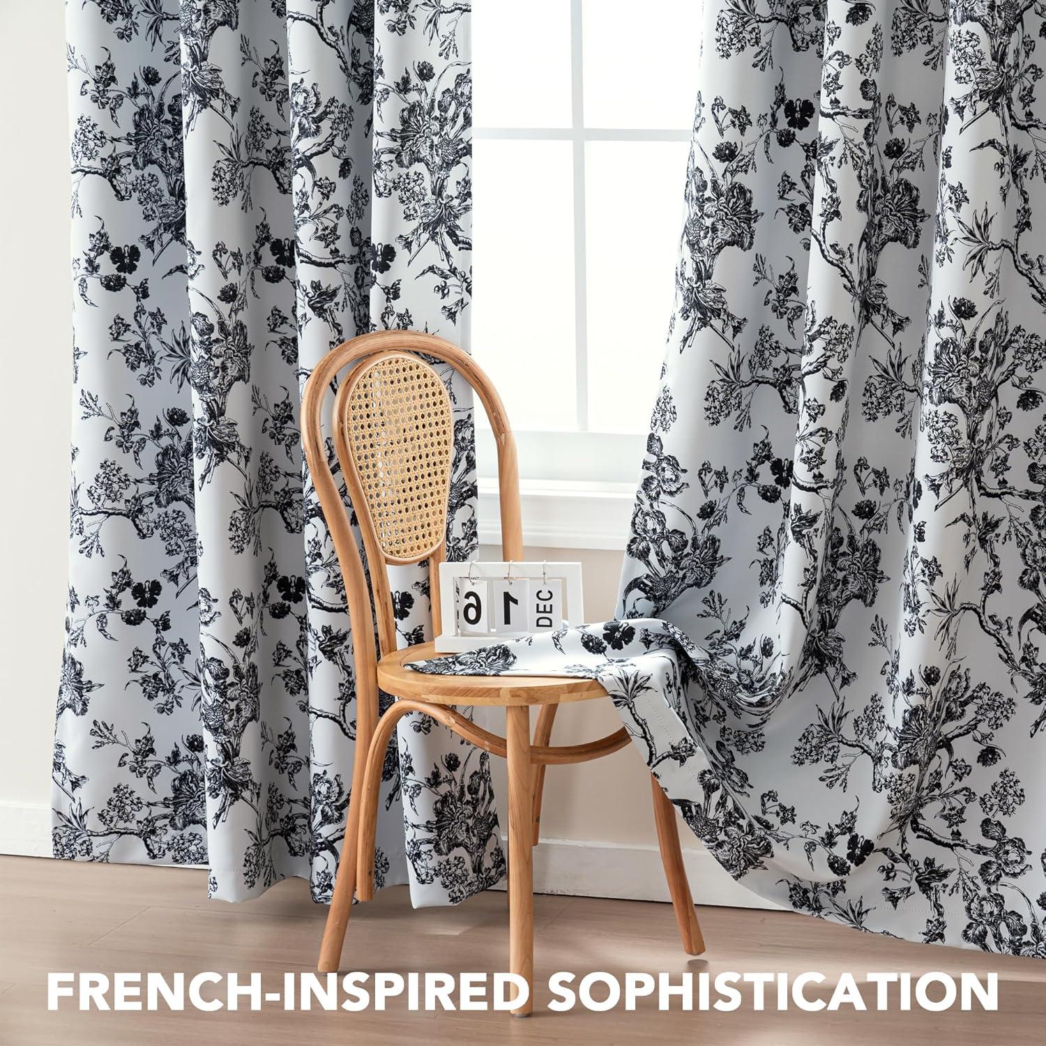imageHVERSAILTEX Blackout Curtains 63 Inch Length 2 Panels Set Floral Print Drapes Farmhouse for Living Room Grommet Room Darkening Curtains Vintage Boho Window Treatment2 Panels NavyBlack