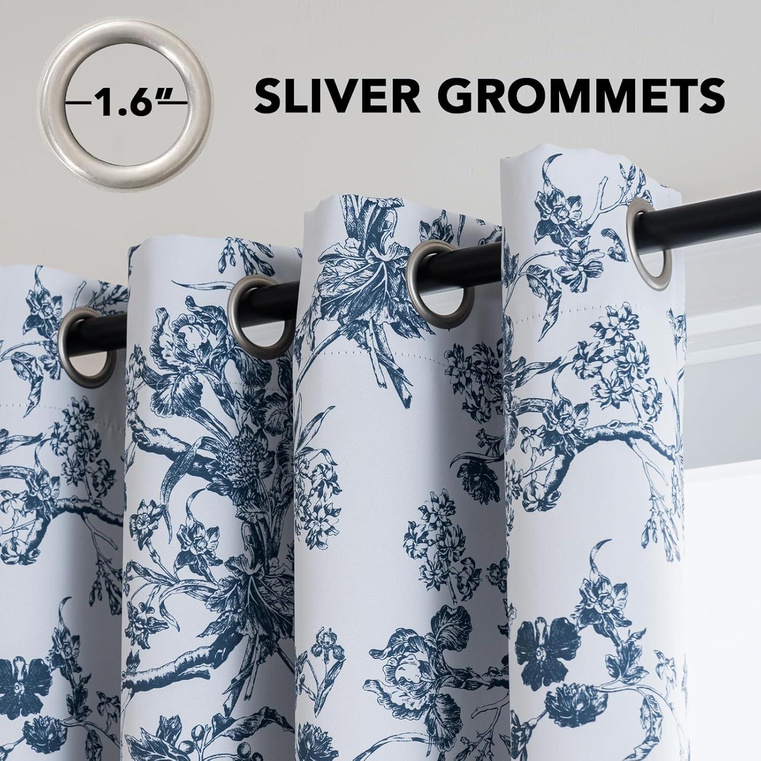 imageHVERSAILTEX Blackout Curtains 63 Inch Length 2 Panels Set Floral Print Drapes Farmhouse for Living Room Grommet Room Darkening Curtains Vintage Boho Window Treatment2 Panels NavyStone Blue