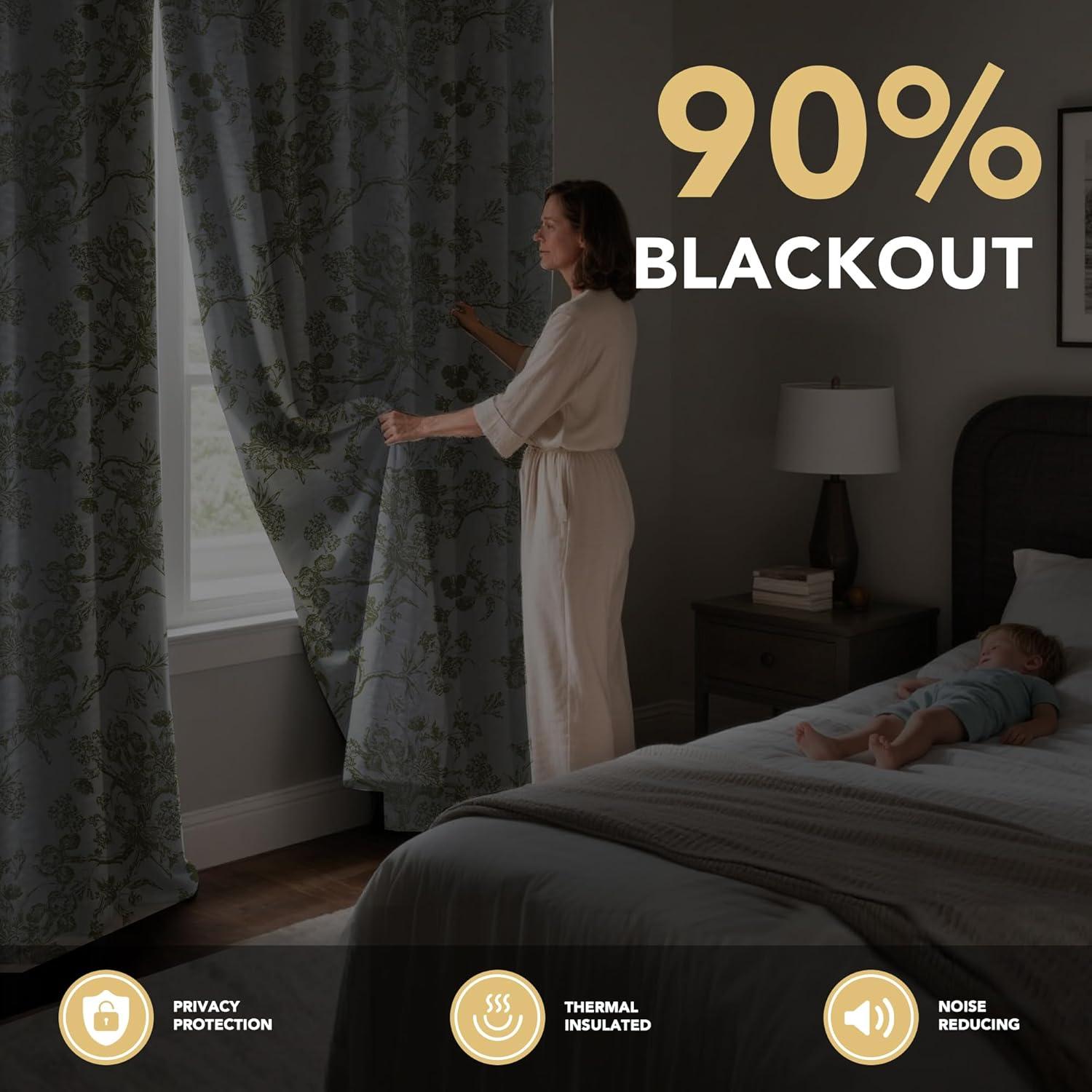 imageHVERSAILTEX Blackout Curtains 63 Inch Length 2 Panels Set Floral Print Drapes Farmhouse for Living Room Grommet Room Darkening Curtains Vintage Boho Window Treatment2 Panels NavySage