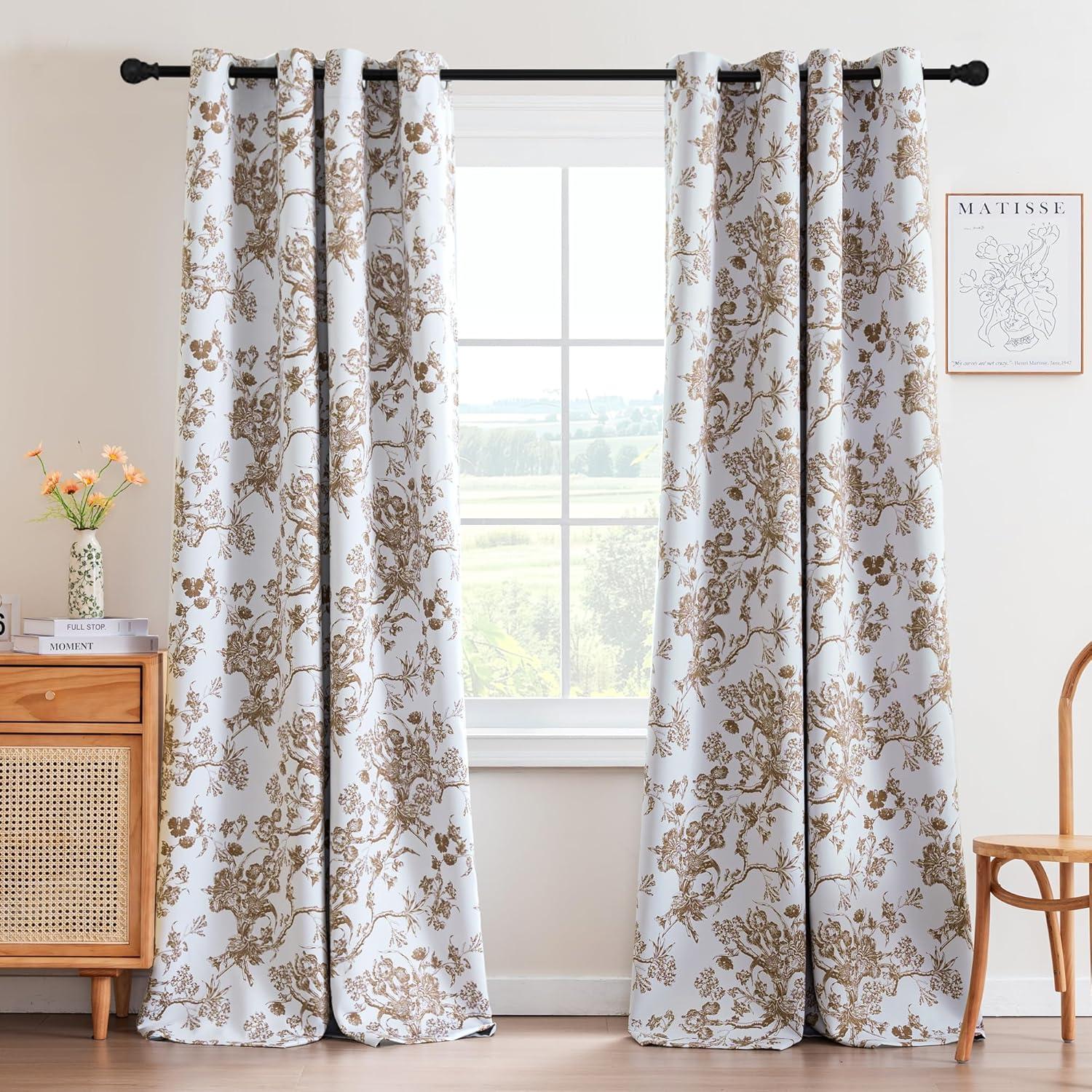imageHVERSAILTEX Blackout Curtains 63 Inch Length 2 Panels Set Floral Print Drapes Farmhouse for Living Room Grommet Room Darkening Curtains Vintage Boho Window Treatment2 Panels NavyMacchiato