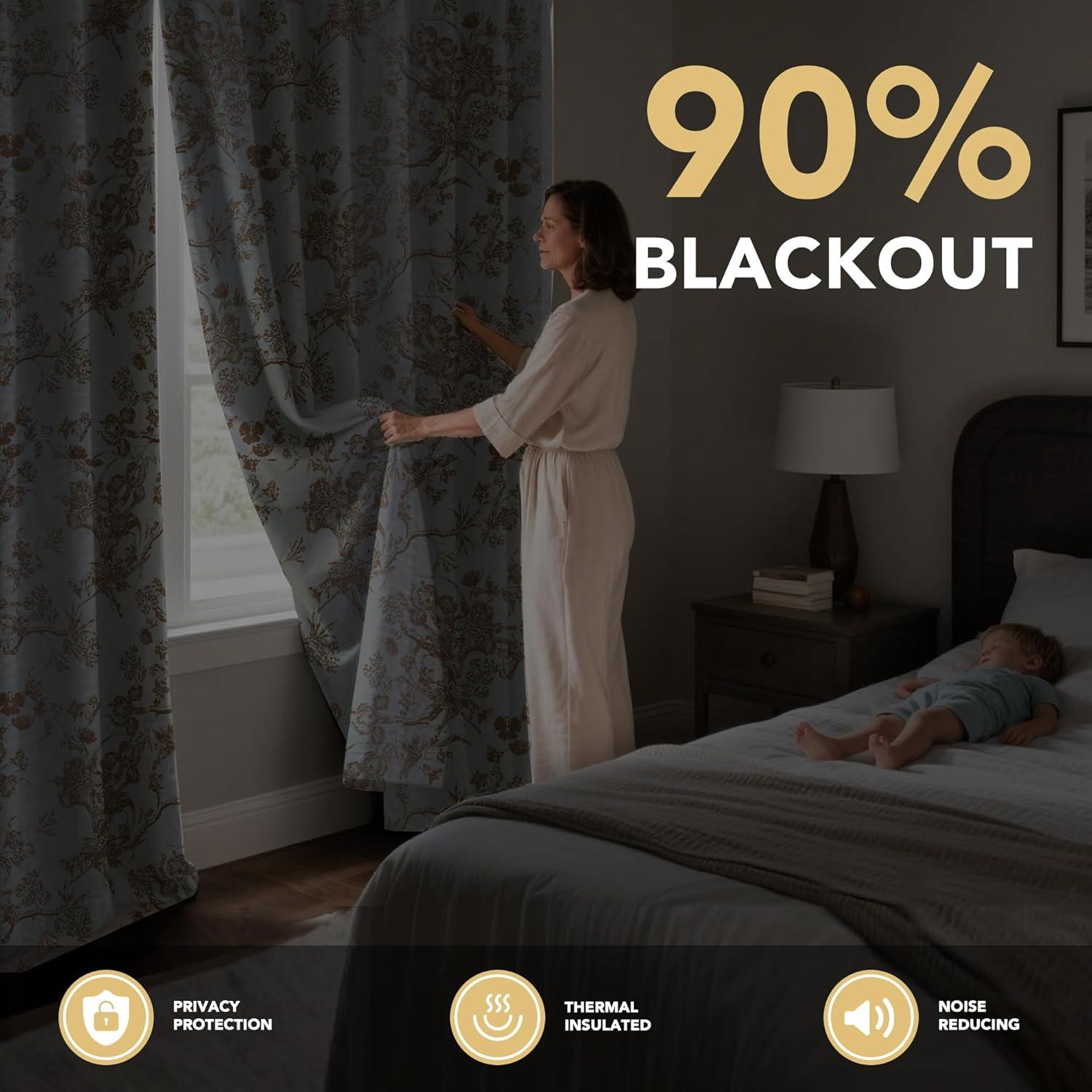 imageHVERSAILTEX Blackout Curtains 63 Inch Length 2 Panels Set Floral Print Drapes Farmhouse for Living Room Grommet Room Darkening Curtains Vintage Boho Window Treatment2 Panels NavyMacchiato