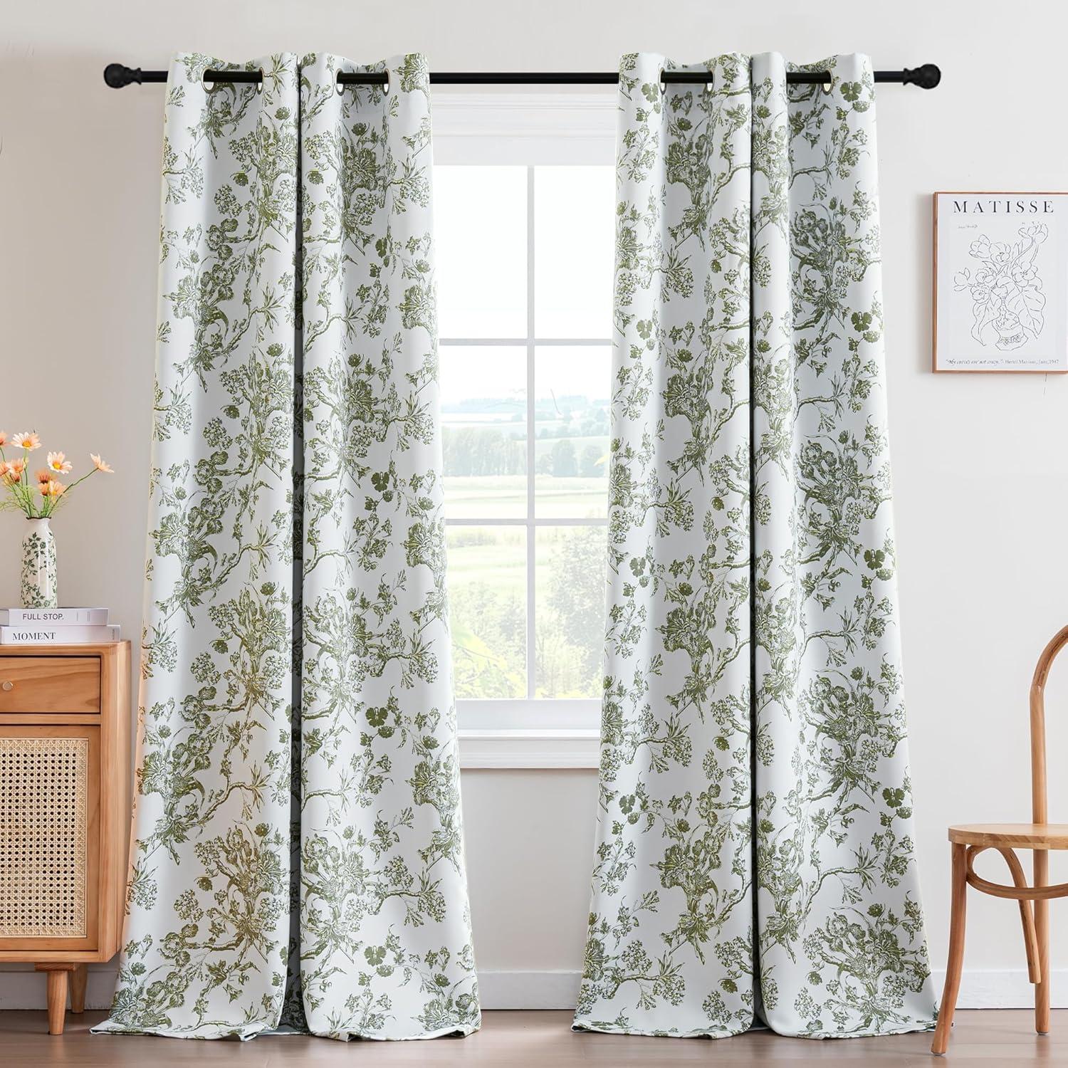 imageHVERSAILTEX Blackout Curtains 63 Inch Length 2 Panels Set Floral Print Drapes Farmhouse for Living Room Grommet Room Darkening Curtains Vintage Boho Window Treatment2 Panels NavySage