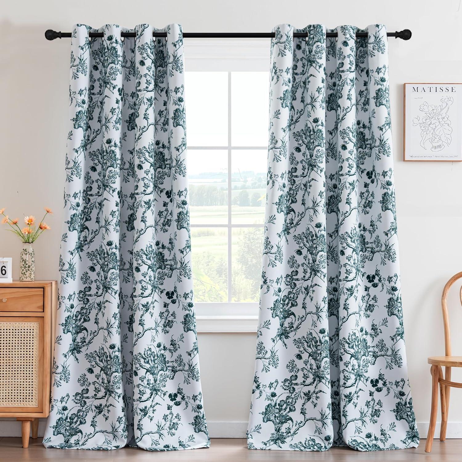 imageHVERSAILTEX Blackout Curtains 63 Inch Length 2 Panels Set Floral Print Drapes Farmhouse for Living Room Grommet Room Darkening Curtains Vintage Boho Window Treatment2 Panels NavyTeal