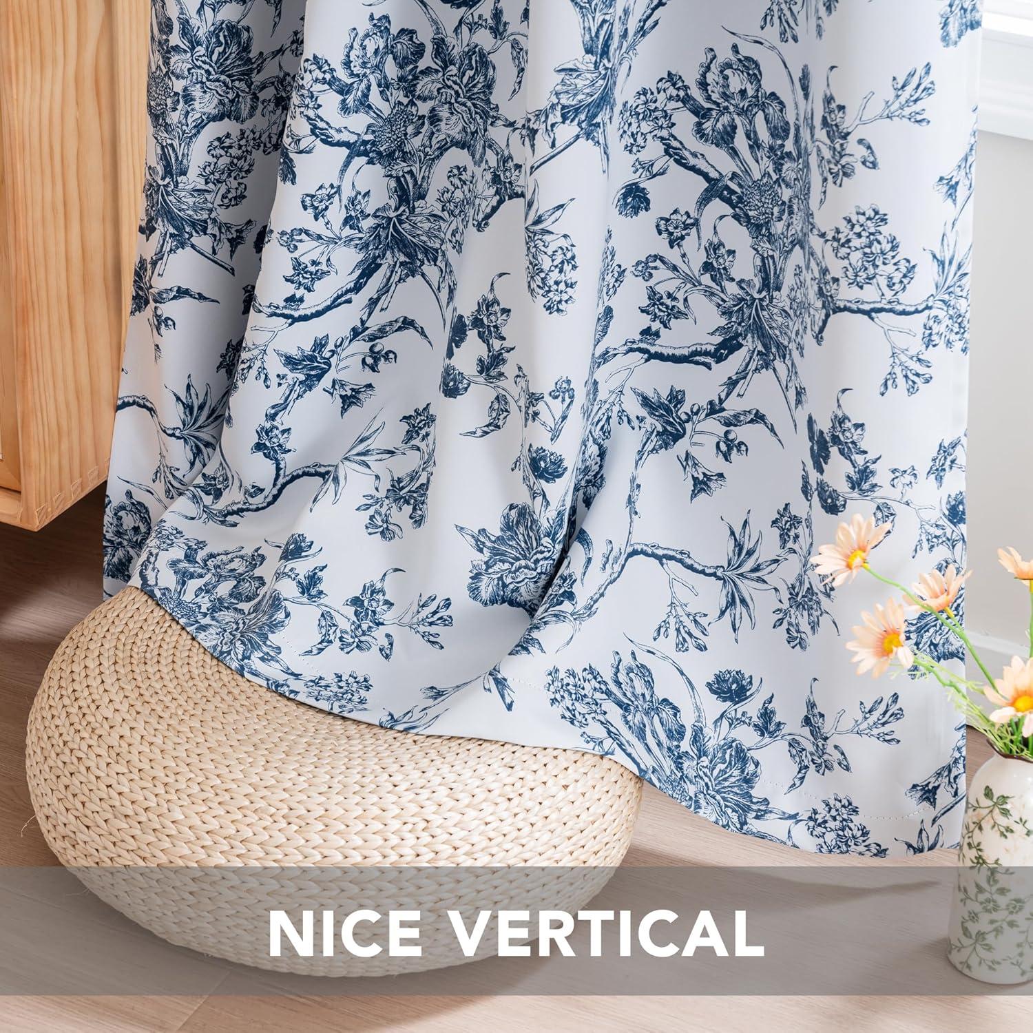 imageHVERSAILTEX Blackout Curtains 63 Inch Length 2 Panels Set Floral Print Drapes Farmhouse for Living Room Grommet Room Darkening Curtains Vintage Boho Window Treatment2 Panels NavyStone Blue