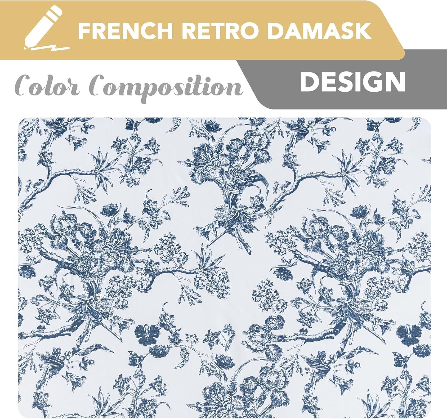 imageHVERSAILTEX Blackout Curtains 63 Inch Length 2 Panels Set Floral Print Drapes Farmhouse for Living Room Grommet Room Darkening Curtains Vintage Boho Window Treatment2 Panels NavyStone Blue