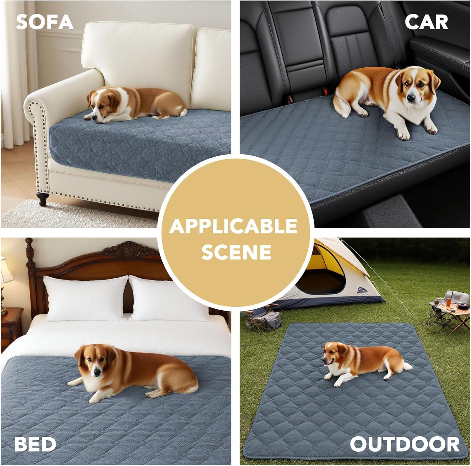 imageHVERSAILTEX Couch Cover Chenille Pet Fuzzy Sofa Covers for 3 Cushion Couch Anti Slip Washable Sofa Slipcovers with Strap Soft Couch Protector Cover for Dogs Cats Kids36quot x 82quot GreyStone Blue