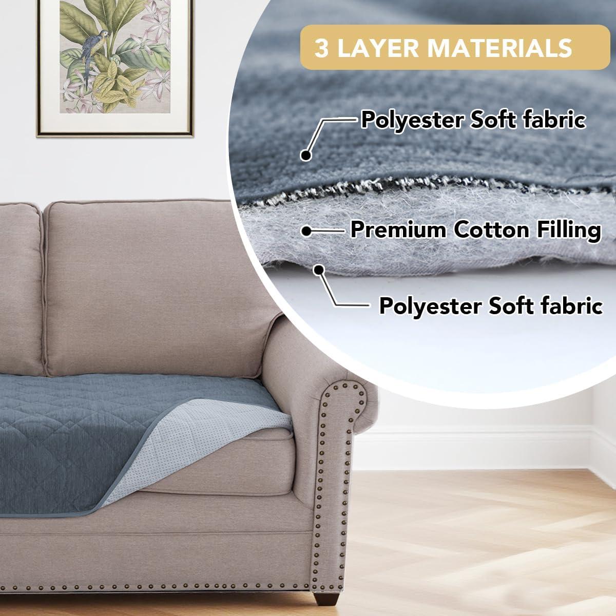 imageHVERSAILTEX Couch Cover Chenille Pet Fuzzy Sofa Covers for 3 Cushion Couch Anti Slip Washable Sofa Slipcovers with Strap Soft Couch Protector Cover for Dogs Cats Kids36quot x 82quot GreyStone Blue