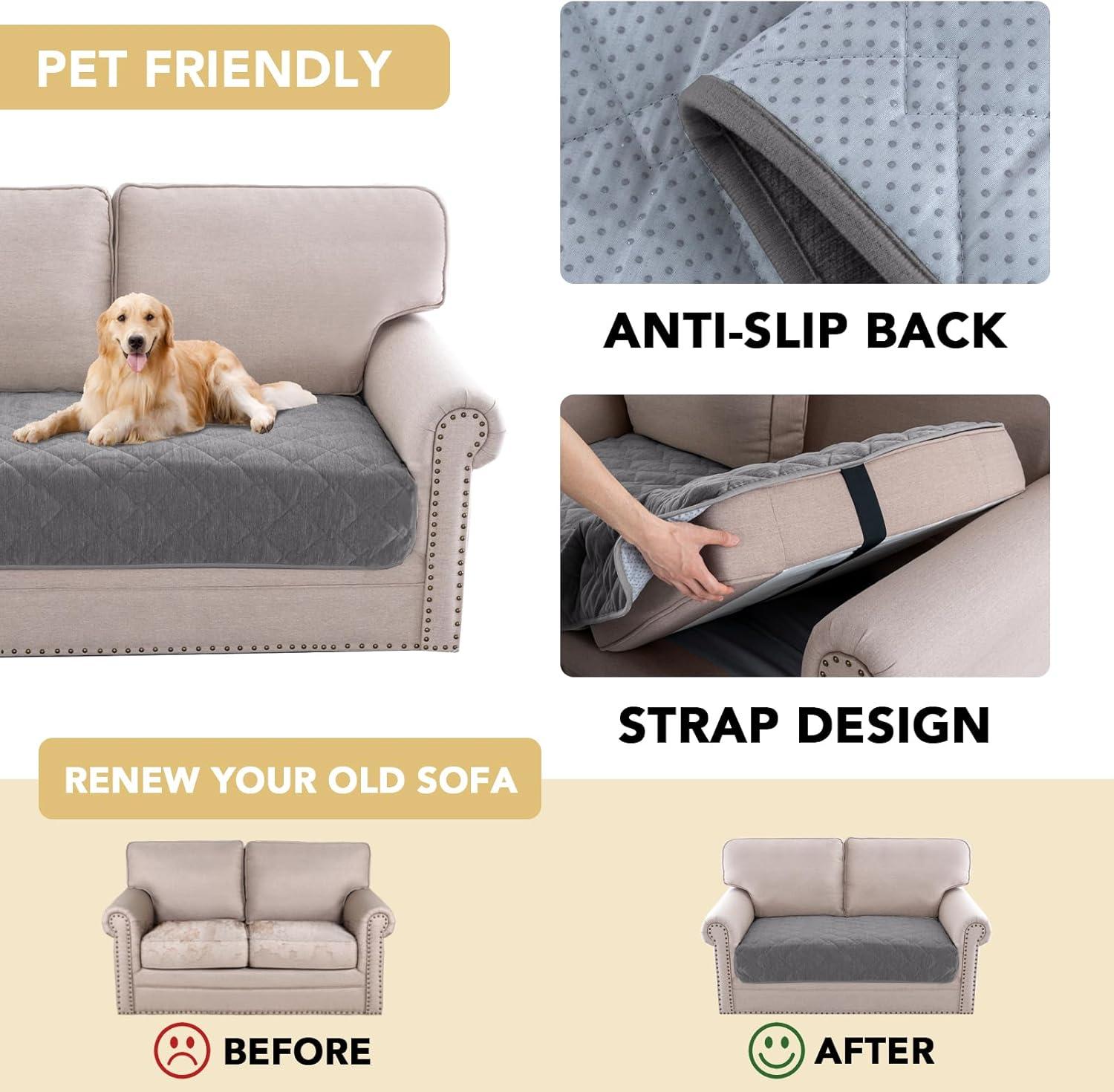 imageHVERSAILTEX Couch Cover Chenille Pet Fuzzy Sofa Covers for 3 Cushion Couch Anti Slip Washable Sofa Slipcovers with Strap Soft Couch Protector Cover for Dogs Cats Kids36quot x 82quot GreyLight Grey
