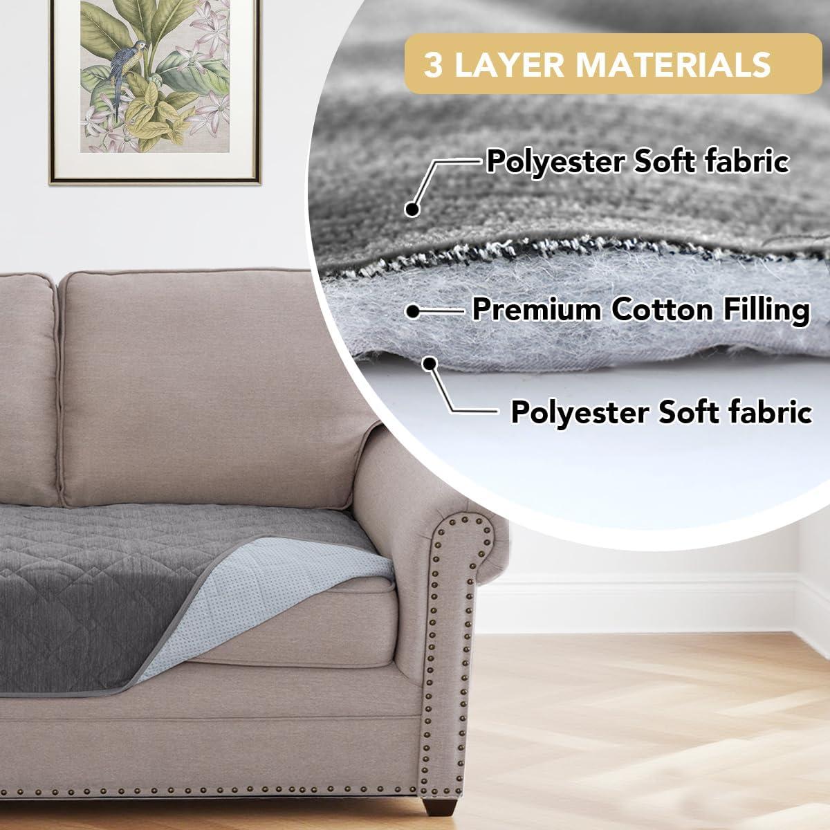 imageHVERSAILTEX Couch Cover Chenille Pet Fuzzy Sofa Covers for 3 Cushion Couch Anti Slip Washable Sofa Slipcovers with Strap Soft Couch Protector Cover for Dogs Cats Kids36quot x 82quot GreyLight Grey