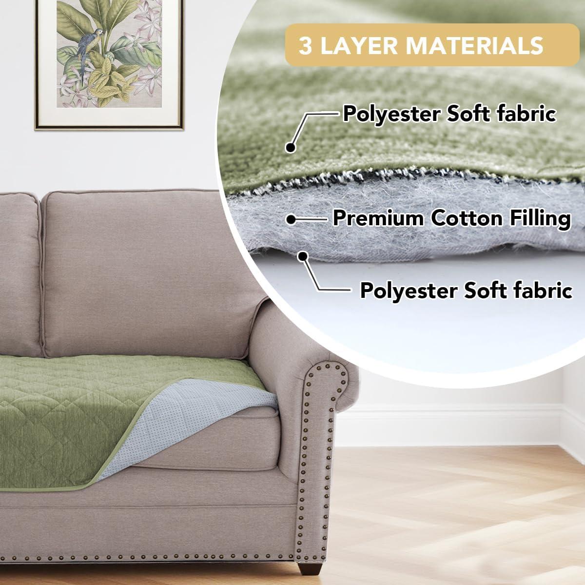 imageHVERSAILTEX Couch Cover Chenille Pet Fuzzy Sofa Covers for 3 Cushion Couch Anti Slip Washable Sofa Slipcovers with Strap Soft Couch Protector Cover for Dogs Cats Kids36quot x 82quot GreyTender Green