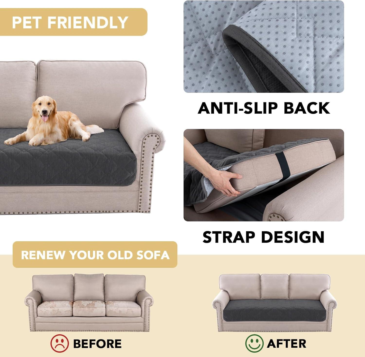 imageHVERSAILTEX Couch Cover Chenille Pet Fuzzy Sofa Covers for 3 Cushion Couch Anti Slip Washable Sofa Slipcovers with Strap Soft Couch Protector Cover for Dogs Cats Kids36quot x 82quot GreyGrey