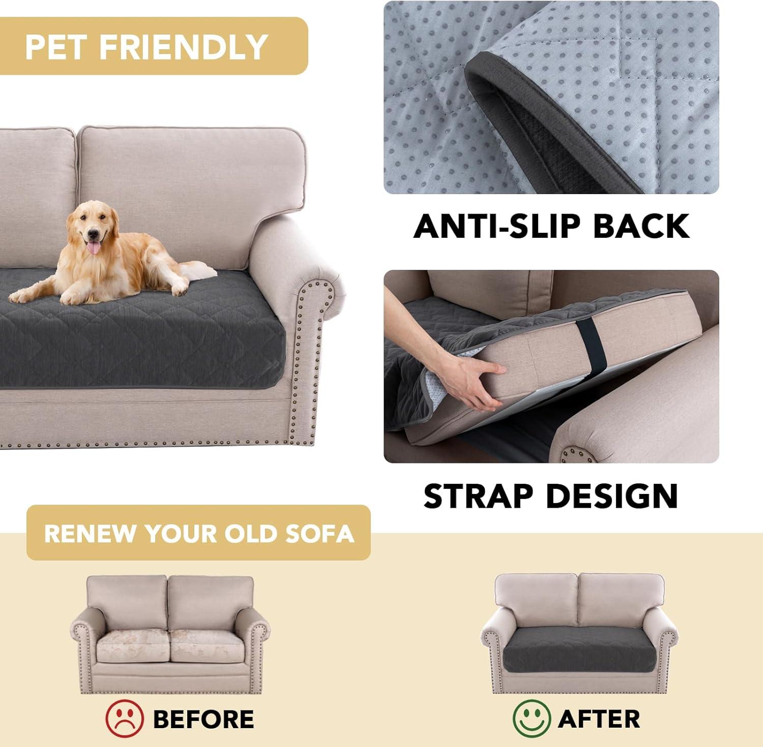 imageHVERSAILTEX Couch Cover Chenille Pet Fuzzy Sofa Covers for 3 Cushion Couch Anti Slip Washable Sofa Slipcovers with Strap Soft Couch Protector Cover for Dogs Cats Kids36quot x 82quot GreyGrey