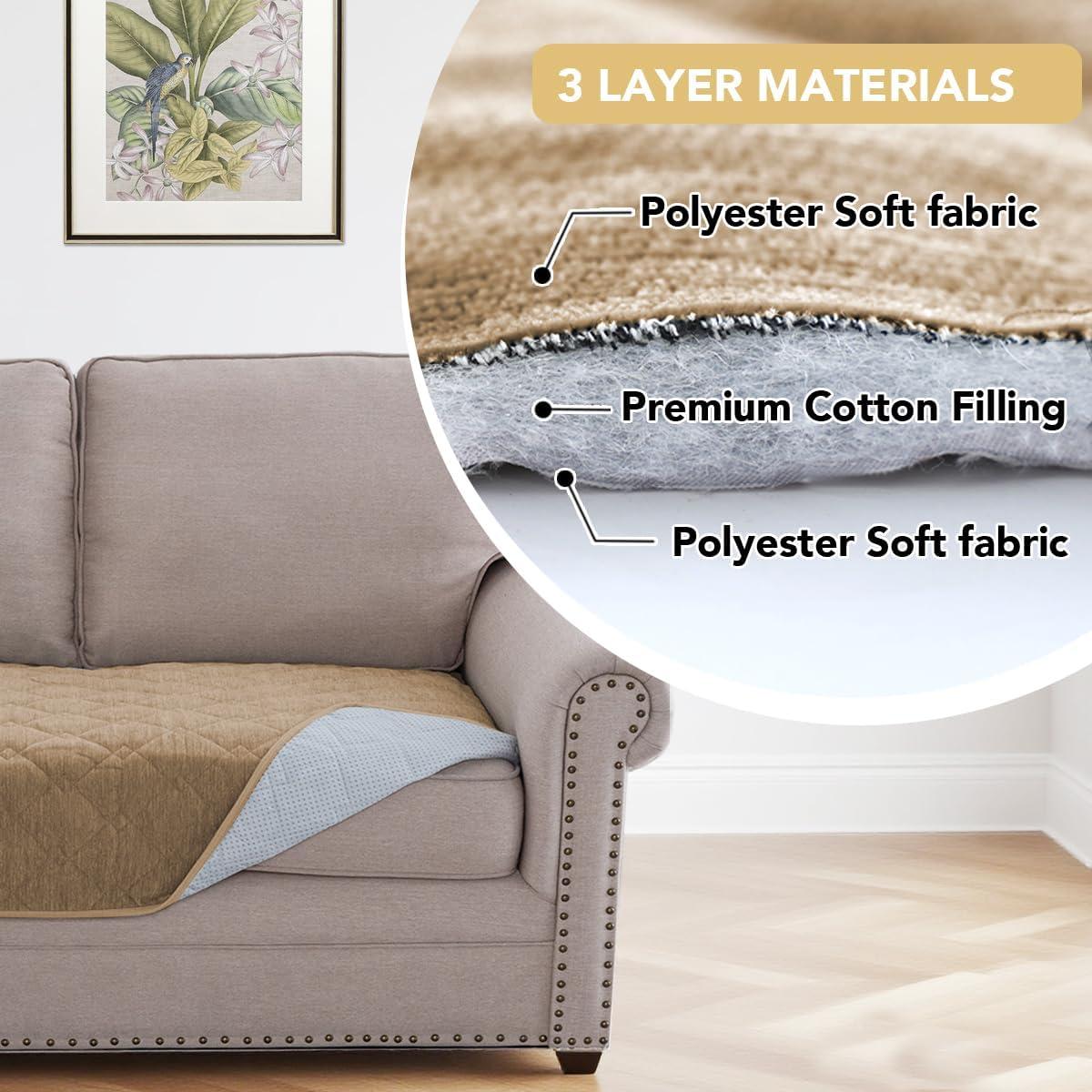 imageHVERSAILTEX Couch Cover Chenille Pet Fuzzy Sofa Covers for 3 Cushion Couch Anti Slip Washable Sofa Slipcovers with Strap Soft Couch Protector Cover for Dogs Cats Kids36quot x 82quot GreyKhaki