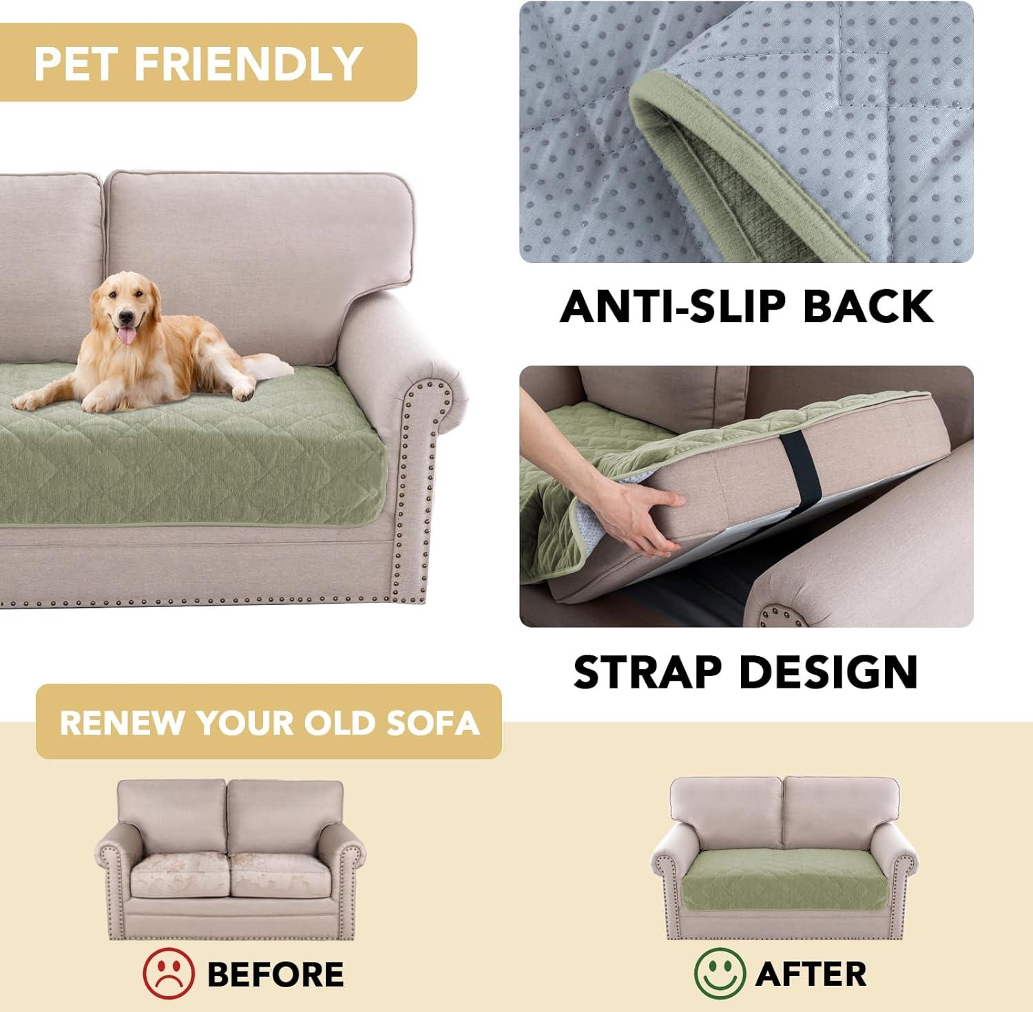 imageHVERSAILTEX Couch Cover Chenille Pet Fuzzy Sofa Covers for 3 Cushion Couch Anti Slip Washable Sofa Slipcovers with Strap Soft Couch Protector Cover for Dogs Cats Kids36quot x 82quot GreyTender Green