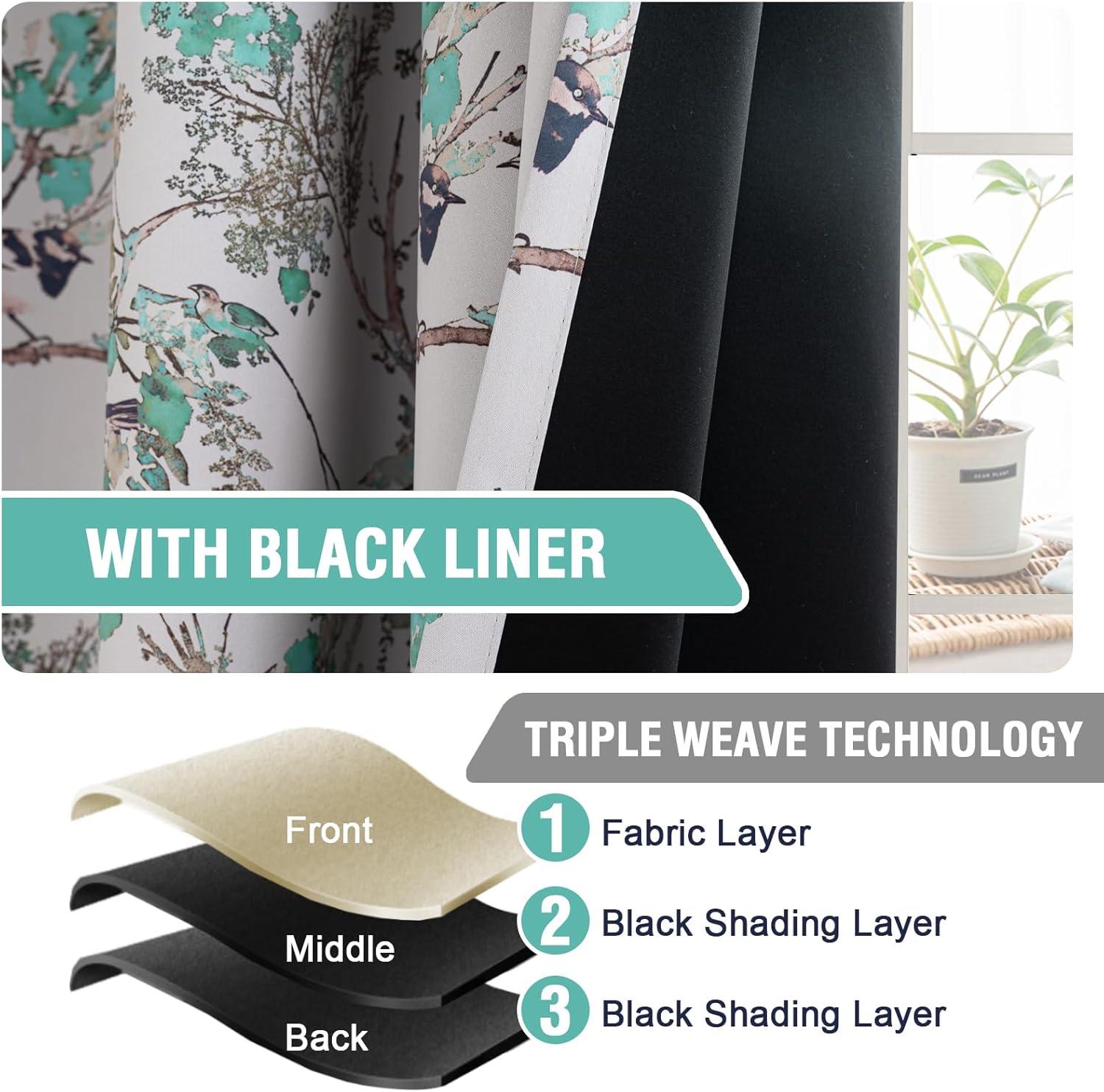 imageHVERSAILTEX Floral 100 Blackout Curtains 84 inch Length 2 Panels Printed Patterned Room Darkening Vintage Thermal Insulated Curtains for Living Room Grommet Curtain Drapes TealBlackTurquoiseBlack