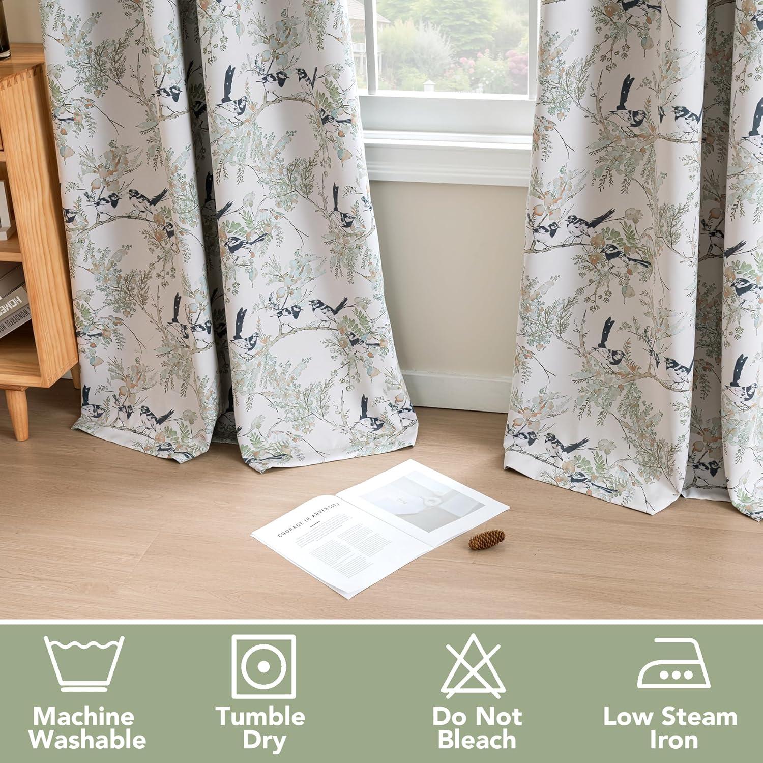 imageHVERSAILTEX Floral 100 Blackout Curtains 84 inch Length 2 Panels Printed Patterned Room Darkening Vintage Thermal Insulated Curtains for Living Room Grommet Curtain Drapes TealBlackPale AquaBlack