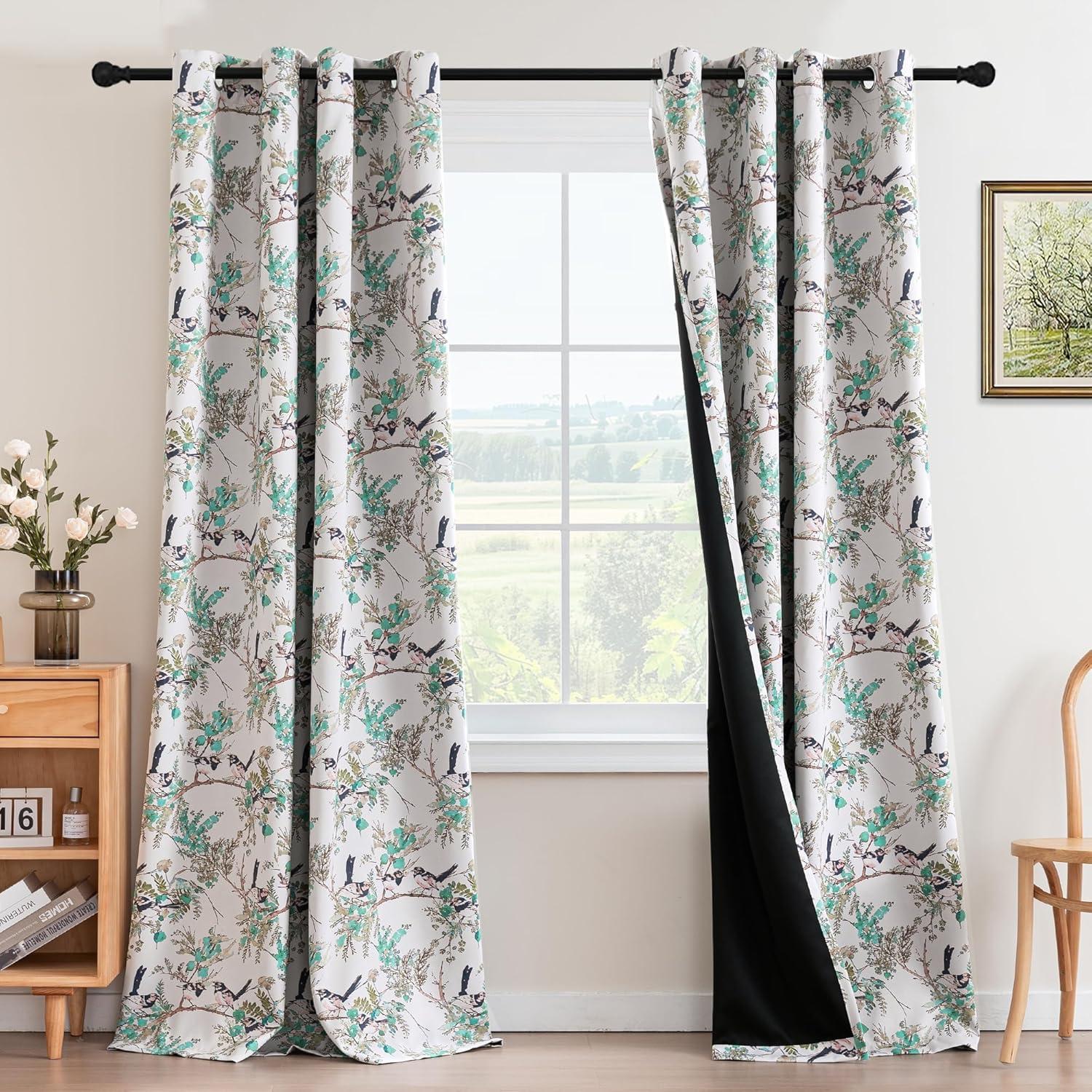 imageHVERSAILTEX Floral 100 Blackout Curtains 84 inch Length 2 Panels Printed Patterned Room Darkening Vintage Thermal Insulated Curtains for Living Room Grommet Curtain Drapes TealBlackTurquoiseBlack