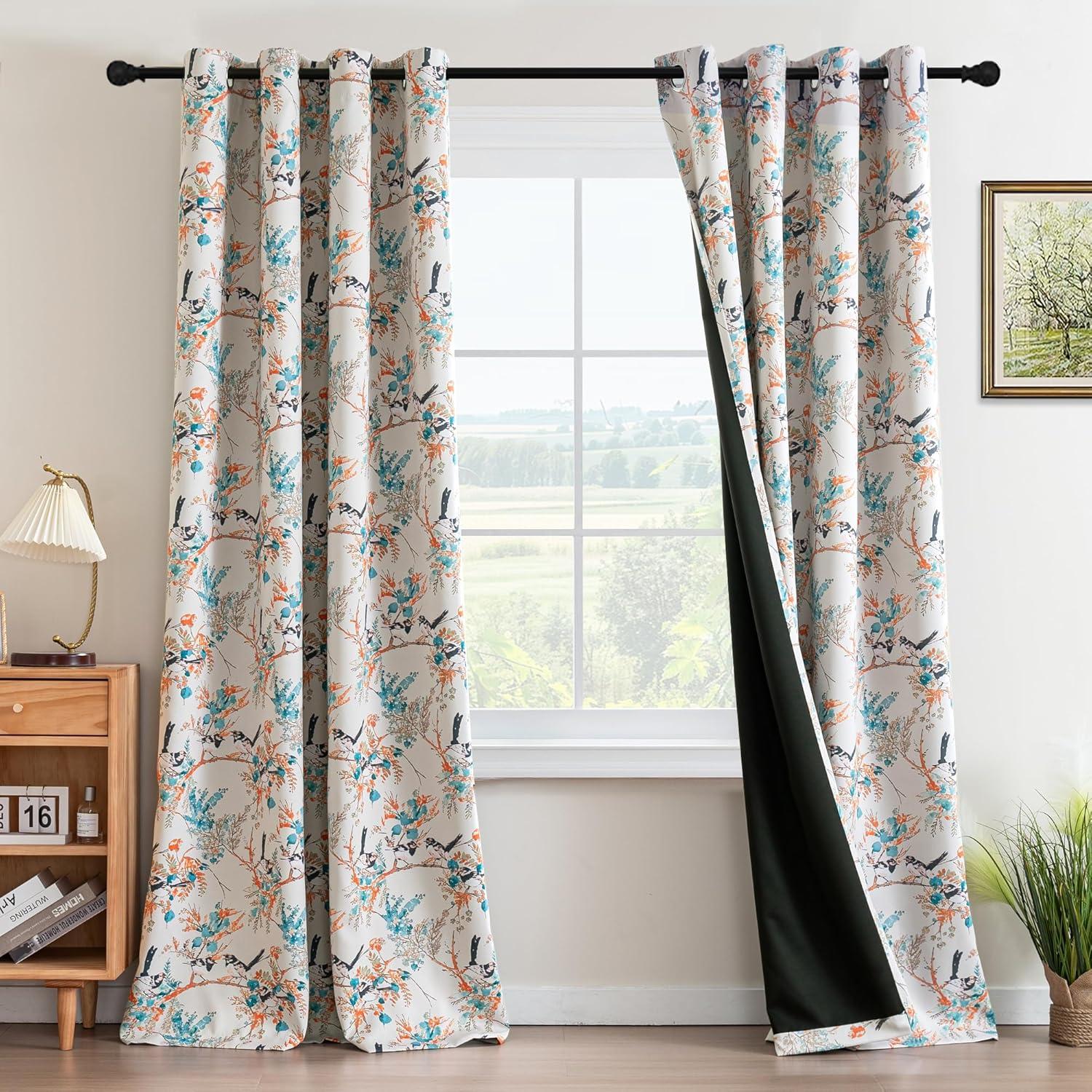 imageHVERSAILTEX Floral 100 Blackout Curtains 84 inch Length 2 Panels Printed Patterned Room Darkening Vintage Thermal Insulated Curtains for Living Room Grommet Curtain Drapes TealBlackTealBlack