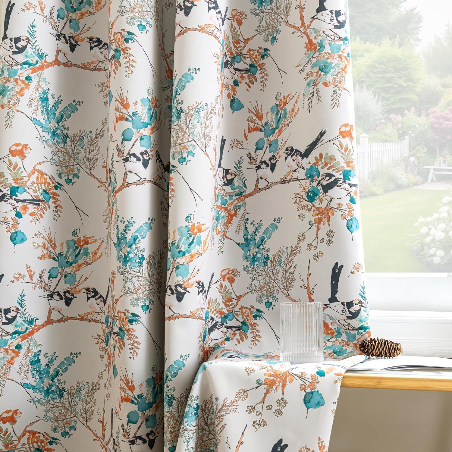 imageHVERSAILTEX Floral 100 Blackout Curtains 84 inch Length 2 Panels Printed Patterned Room Darkening Vintage Thermal Insulated Curtains for Living Room Grommet Curtain Drapes TealBlackTealBlack