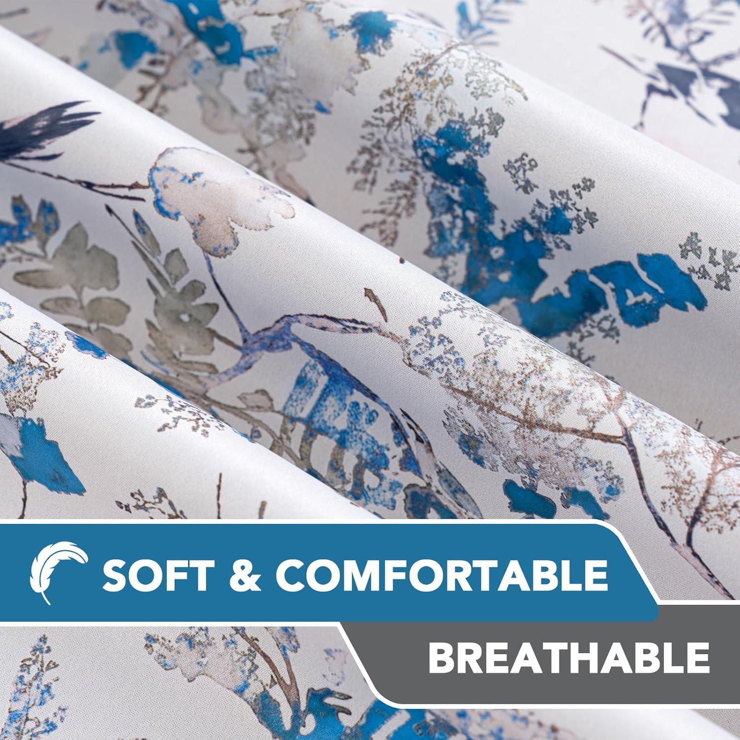 imageHVERSAILTEX Floral 100 Blackout Curtains 84 inch Length 2 Panels Printed Patterned Room Darkening Vintage Thermal Insulated Curtains for Living Room Grommet Curtain Drapes TealBlackBlueBlack