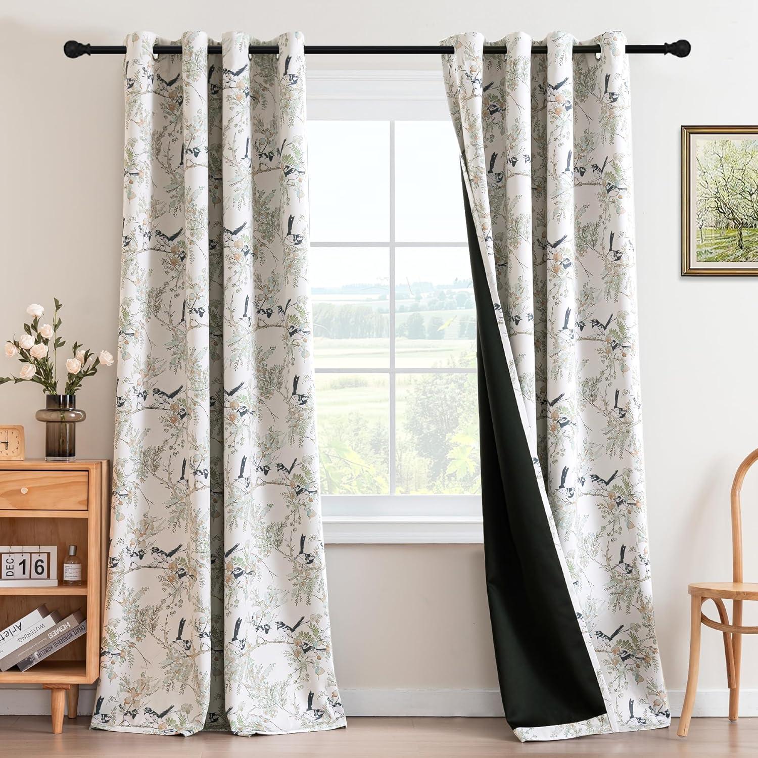 imageHVERSAILTEX Floral 100 Blackout Curtains 84 inch Length 2 Panels Printed Patterned Room Darkening Vintage Thermal Insulated Curtains for Living Room Grommet Curtain Drapes TealBlackPale AquaBlack