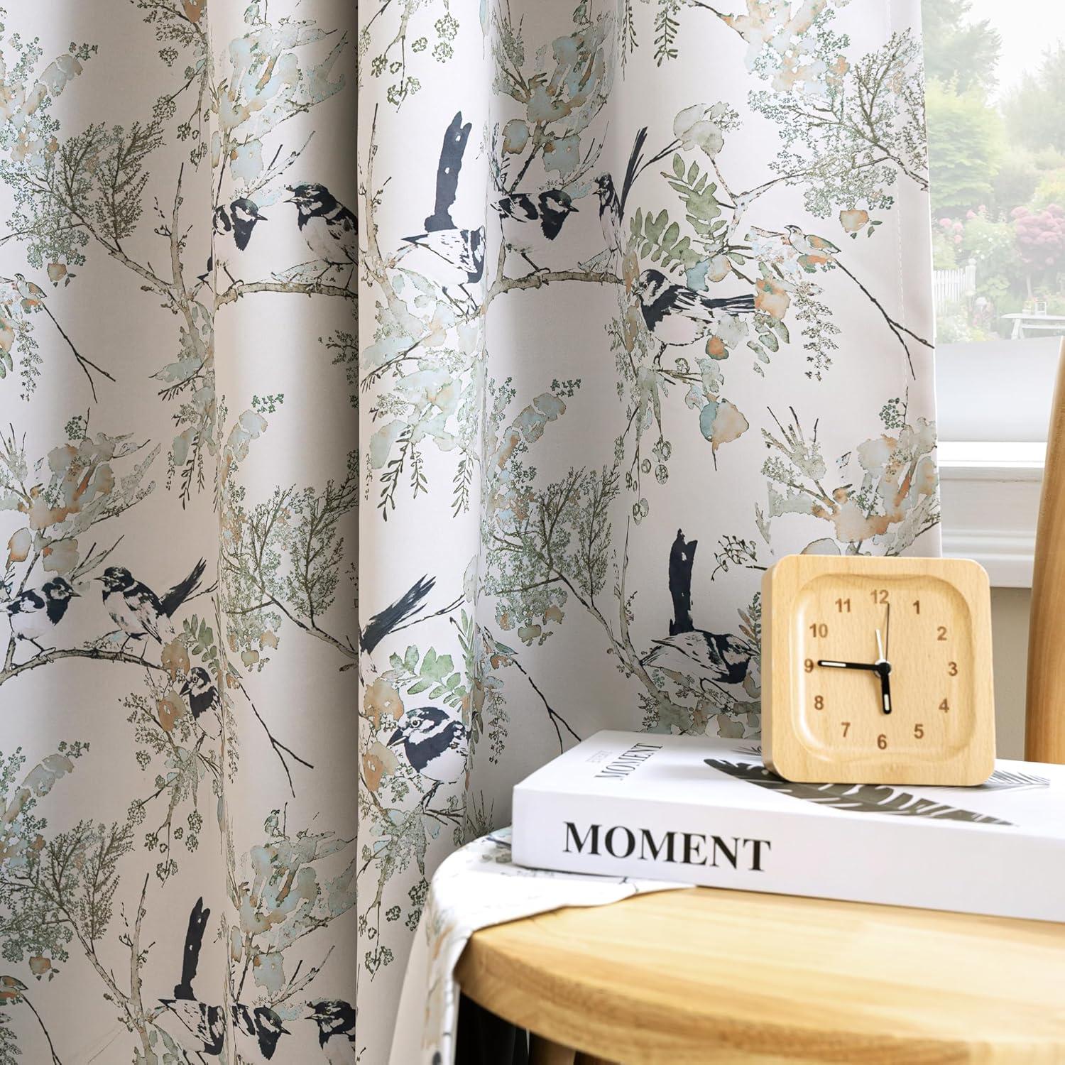 imageHVERSAILTEX Floral 100 Blackout Curtains 84 inch Length 2 Panels Printed Patterned Room Darkening Vintage Thermal Insulated Curtains for Living Room Grommet Curtain Drapes TealBlackPale AquaBlack