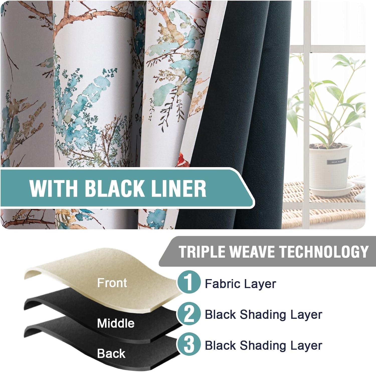 imageHVERSAILTEX Floral 100 Blackout Curtains 84 inch Length 2 Panels Printed Patterned Room Darkening Vintage Thermal Insulated Curtains for Living Room Grommet Curtain Drapes TealBlackTealRust