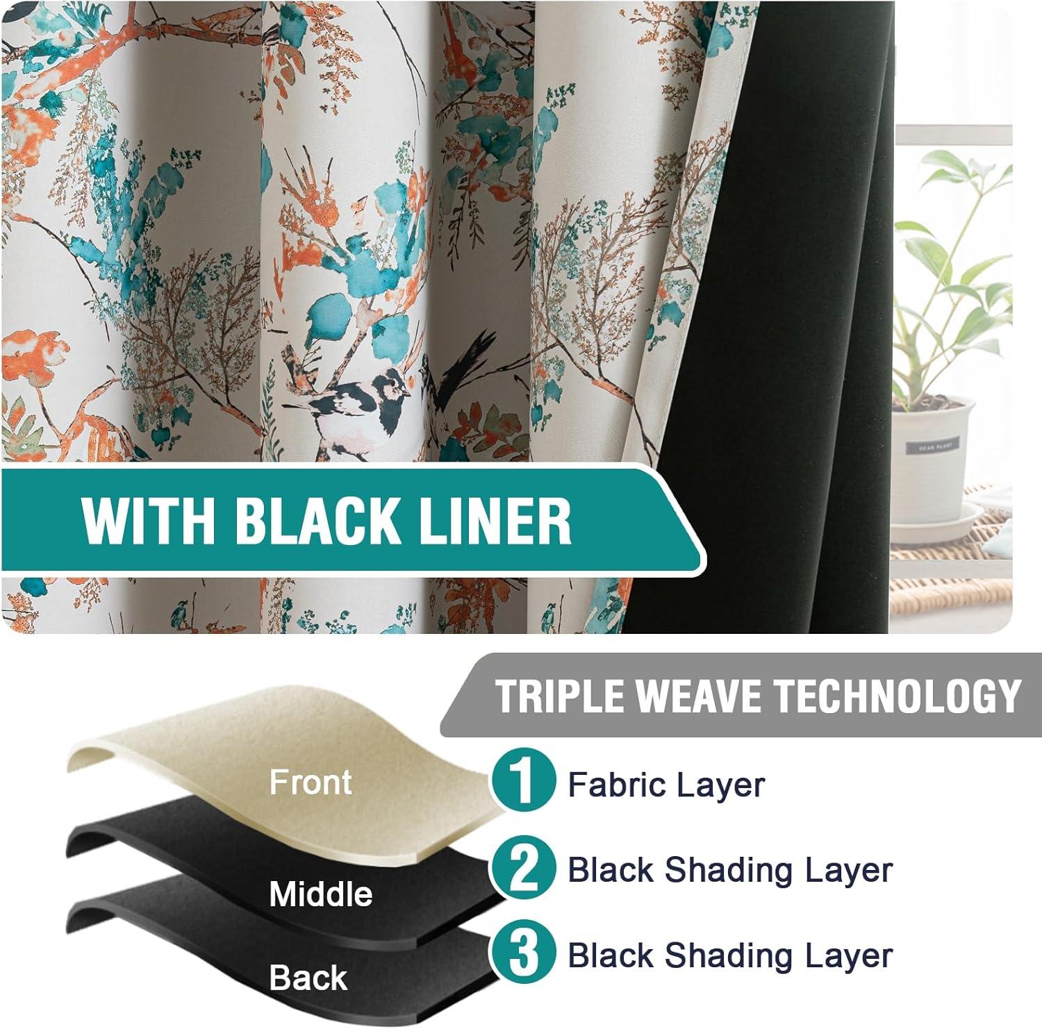 imageHVERSAILTEX Floral 100 Blackout Curtains 84 inch Length 2 Panels Printed Patterned Room Darkening Vintage Thermal Insulated Curtains for Living Room Grommet Curtain Drapes TealBlackTealBlack